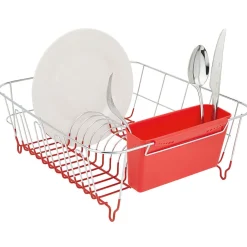 Égouttoir vaisselle base métal gris et rouge^Gifi Outlet