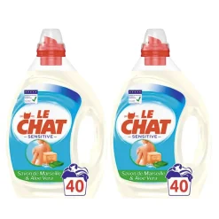 Entretien Du Linge|Gifi Lessive liquide Le Chat peau sensible savon de Marseille 80 lavages 2 x 2L
