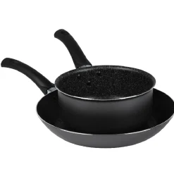 Lot 1 poêle + 1 casserole aluminium effet pierre^Gifi