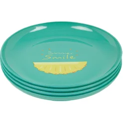 Lot de 4 assiettes à dessert bleu Ananas Summer smile^Gifi Sale