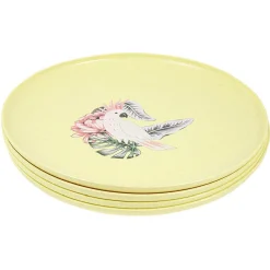 Lot de 4 assiettes plates décor oiseau et feuille^Gifi Clearance