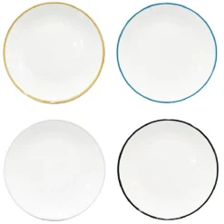 Lot de 4 assiettes plates rondes porcelaine blanche avec liseré coloré^Gifi Outlet
