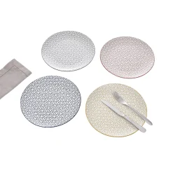 Lot de 4 assiettes plates porcelaine motif trait triangle multicolore Ø24cm^Gifi Clearance
