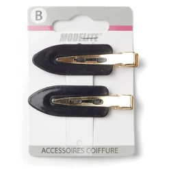 Gifi Lot de 2 barrettes à cheveux plates clic-clac noir et doré