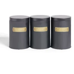 Lot de 3 boîtes alimentaires acier noir et doré Ø9xH12cm^Gifi Discount