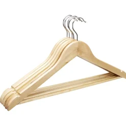 Rangement|Gifi Lot de 5 cintres en bois beige avec crochet métal