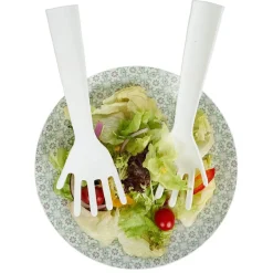 Lot de 2 couverts à salade forme main plastique blanc^Gifi Hot
