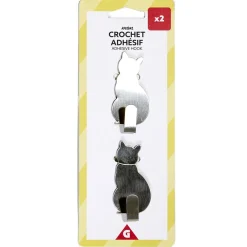 Rangement|Gifi Lot de 2 crochet adhésifs forme chat en métal 3x5cm