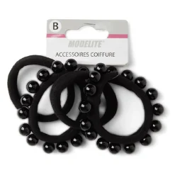 Outlet Gifi Lot de 4 élastiques à cheveux avec perles polyester noir