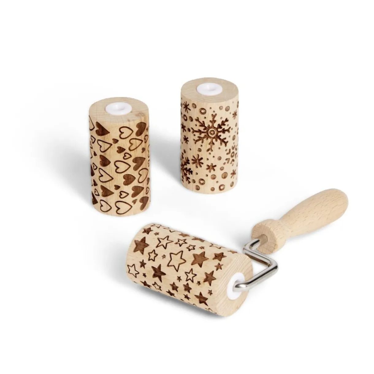 Lot de 3 mini rouleaux à pâtisserie en bois à motifs étoile/flocon/coeur^Gifi Best