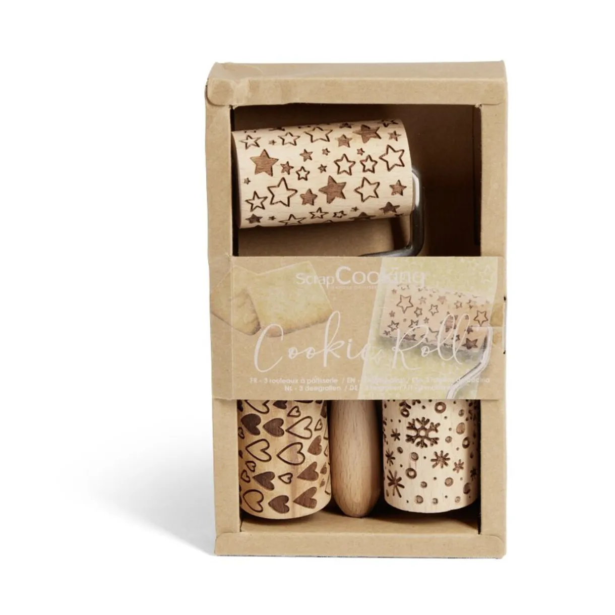 Lot de 3 mini rouleaux à pâtisserie en bois à motifs étoile/flocon/coeur^Gifi Best