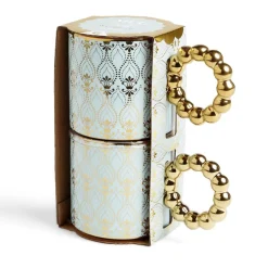 Lot de 2 mugs 30cl design chic bleu clair et doré^Gifi New
