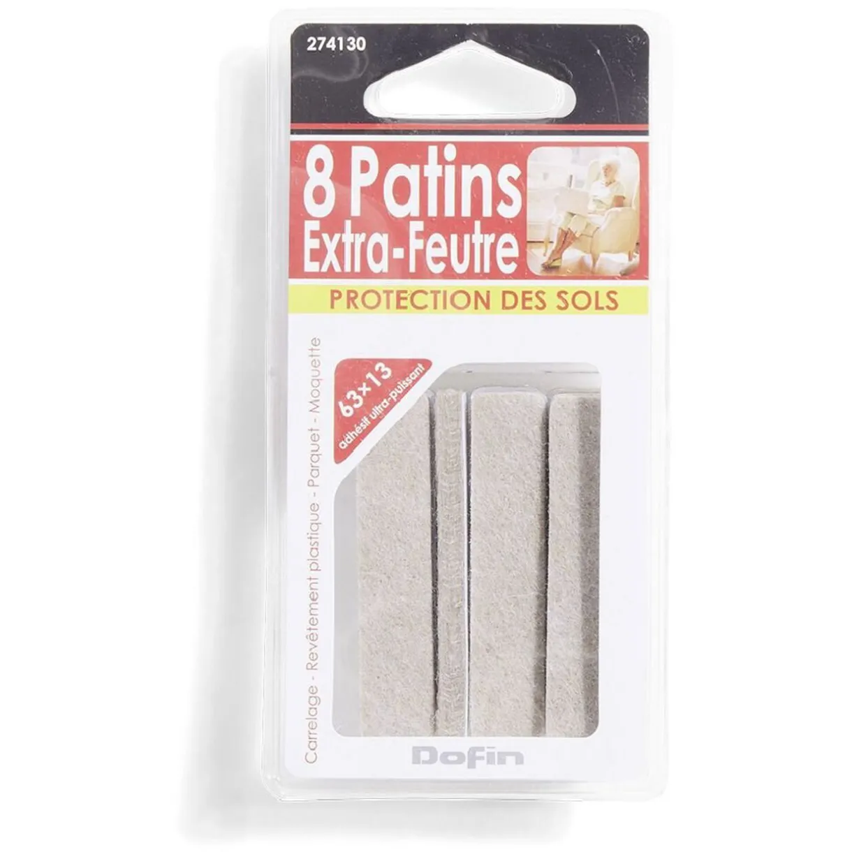 Online Gifi Lot de 8 patins en feutre adhésif ultra puissant - 63x12 mm