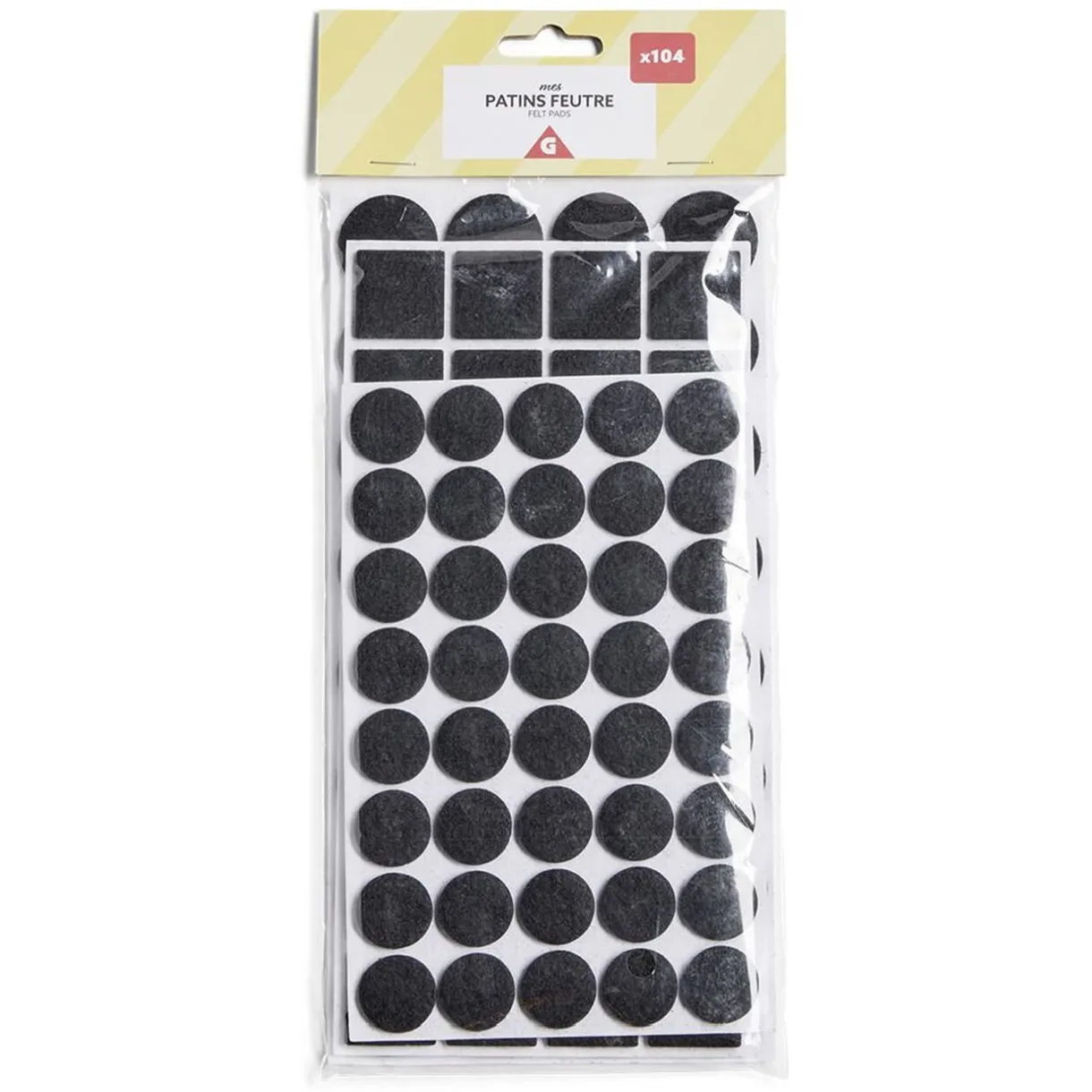 Gifi Lot de 104 patins en feutre noir - 3 tailles