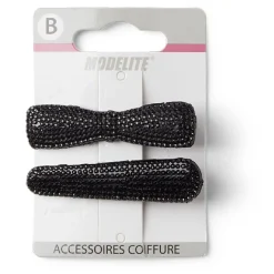 Discount Gifi Lot de 2 pinces à cheveux plates crocodile à strass noir
