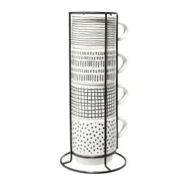 Lot de 4 tasses empilables 20cl porcelaine blanc et noir avec support métal^Gifi Best