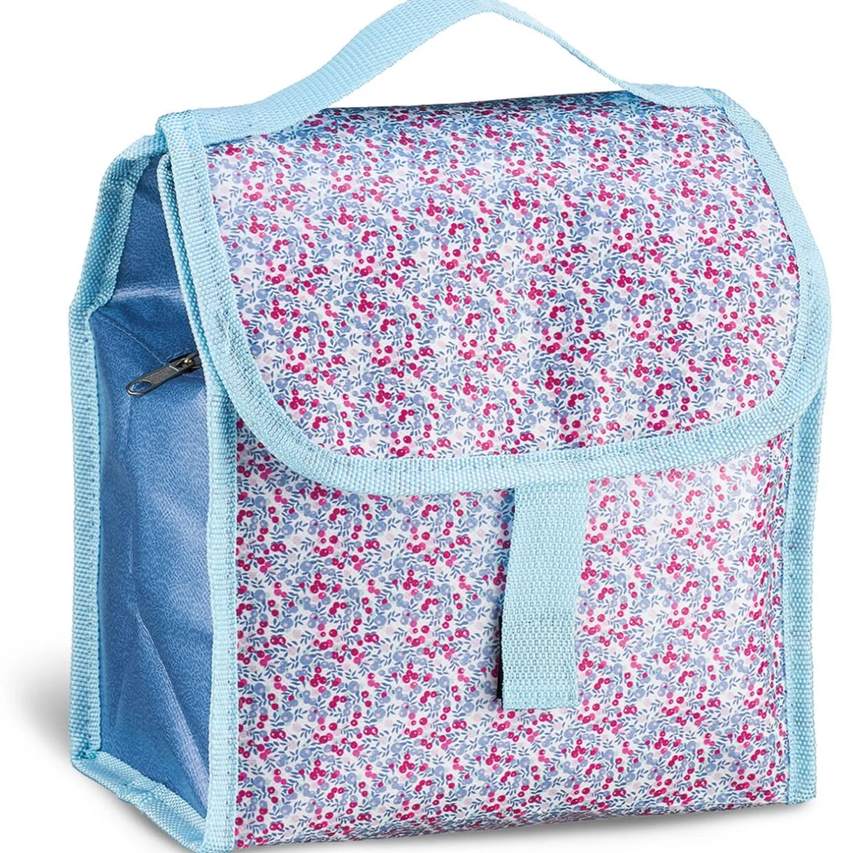 Lunch bag réfrigérant bleu et rose motif baies sauvages^Gifi Discount
