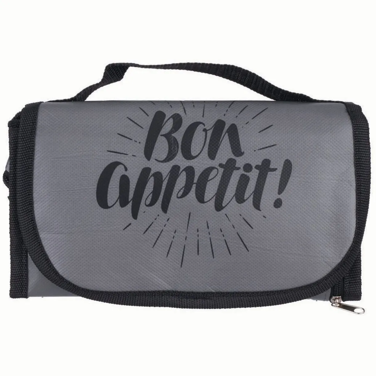 Lunch bag réfrigérant gris et noir inscription Bon Appétit !^Gifi Discount
