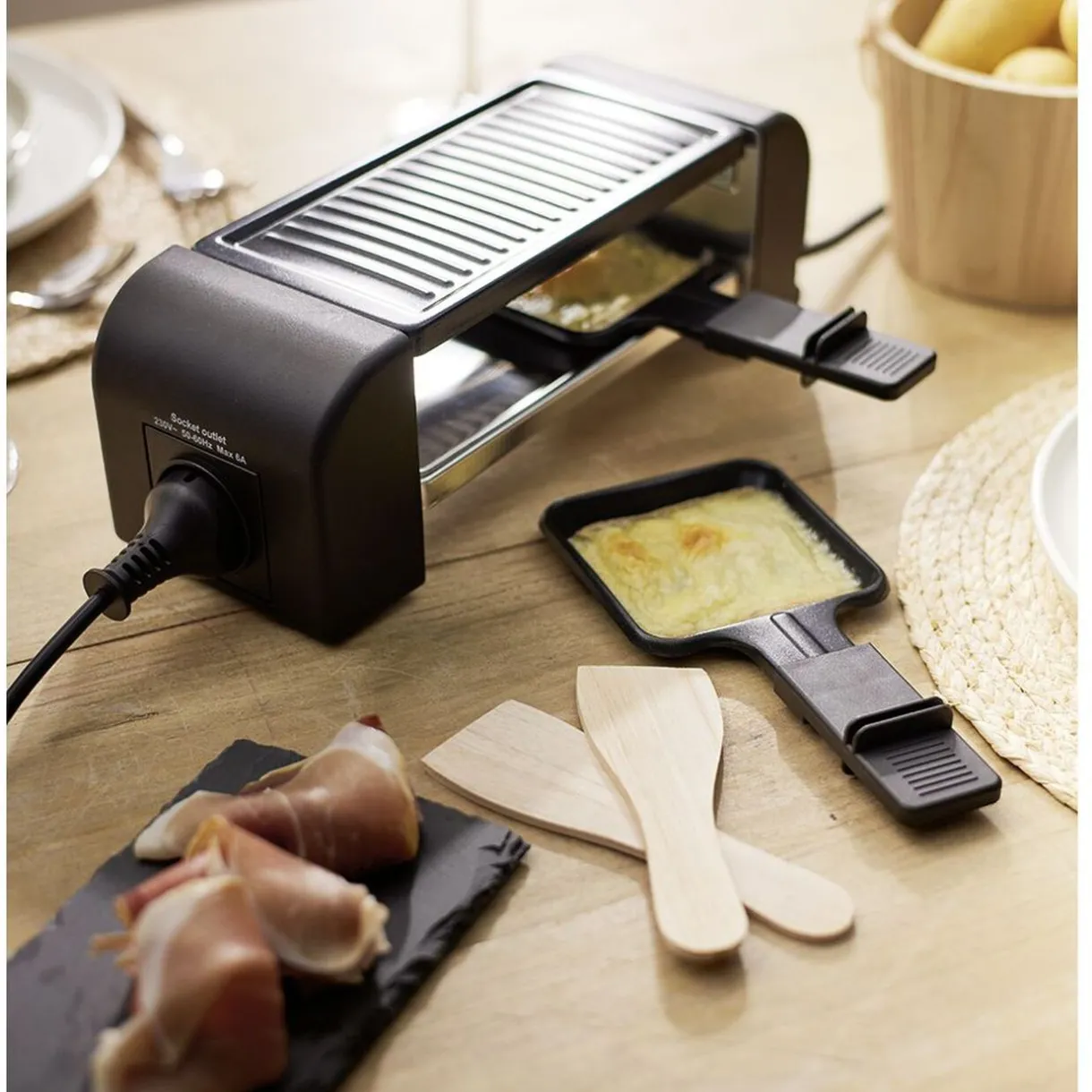 Machine à raclette Duo connectable noire 2 poêlons 450W^Gifi Sale