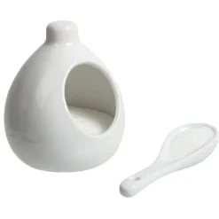 Main à sel + cuillère en céramique blanc^Gifi