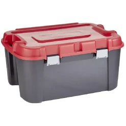 Rangement|Gifi Malle de rangement clips à roulettes Keter Totem noire et rouge 140L