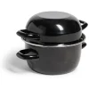 Marmite à moules avec couvercle acier noir Ø18xH16,5cm^Gifi Discount