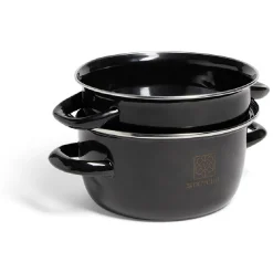 Marmite à moules avec couvercle acier noir Ø18xH16,5cm^Gifi Discount