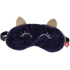 Hot Gifi Masque de nuit adulte Taille unique design chat bleu et doré 100% coton