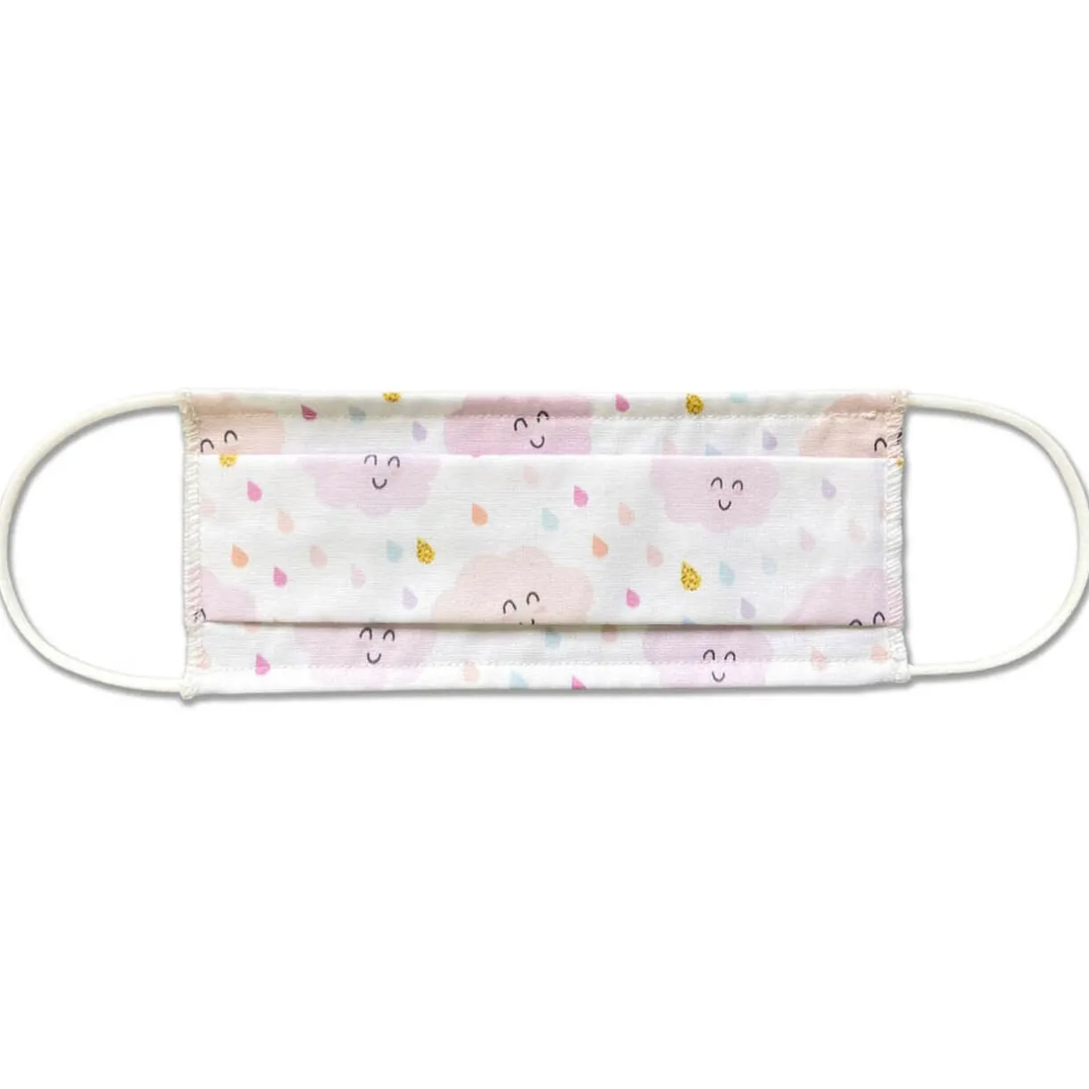 Sale Gifi Masque lavable enfant AFNOR UNS1 motif nuage en tissu blanc et rose