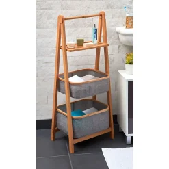 Hot Gifi Meuble échelle de salle de bain 1 tablette et 2 panières