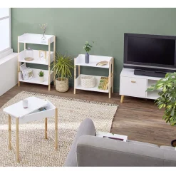 Rangement|Gifi Meuble de rangement en bois 2 niveaux naturel et blanc