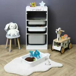 Rangement|Gifi Meuble de rangement enfant Tidy 3 bacs bois gris blanc 45x30xH88,5cm