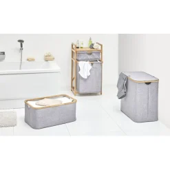 Entretien Du Linge|Gifi Meuble de rangement tissu gris armature bambou 1 tiroir 1 panière