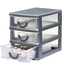 Rangement|Gifi Mini boîte de rangement en plastique 3 tiroirs transparent
