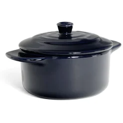Mini cocotte individuelle en céramique avec couvercle - bleu ou noir^Gifi