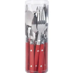 Ménagère 16 pièces inox manche plastique rouge^Gifi Sale