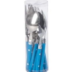 Ménagère 16 pièces inox manche plastique bleu^Gifi Outlet