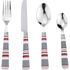 Ménagère 24 pièces motif bayadère rouge, blanc et gris^Gifi Hot