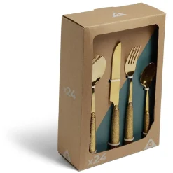 Ménagère inox doré x16 avec manche effet pigment relief^Gifi Discount