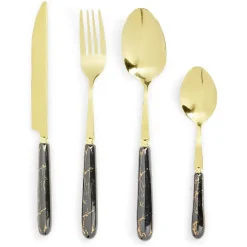 Ménagère inox x16 doré avec manche effet marbre^Gifi