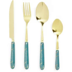 Ménagère inox x16 doré avec manche effet marbre^Gifi