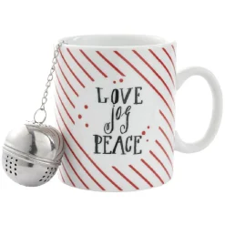 Mug avec boule à thé Love Jog Peace blanc rayure rouge 35 cl^Gifi Outlet