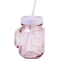 Mug bocal coloré rose avec paille^Gifi Clearance
