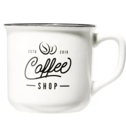 Mug café en porcelaine effet email blanc bord noir Coffee shop 33cl H8,5cm^Gifi Online