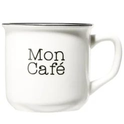 Mug café en porcelaine effet email blanc et bord noir Mon café 33cl H8,5cm^Gifi Clearance