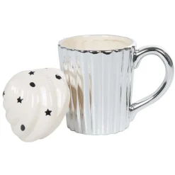 Mug cupcake gris argenté avec couvercle blanc^Gifi Clearance
