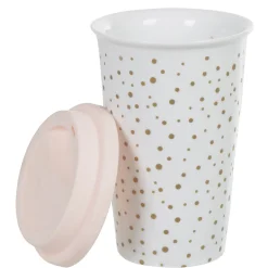 Mug de transport blanc pois doré avec couvercle^Gifi Sale