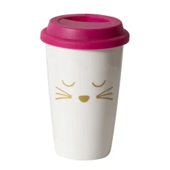 Mug de transport en céramique rose motif tête de chats doré 400 ml^Gifi Best