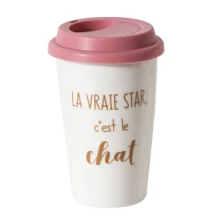 Mug de transport en céramique rose motif tête de chats doré 400 ml^Gifi Best