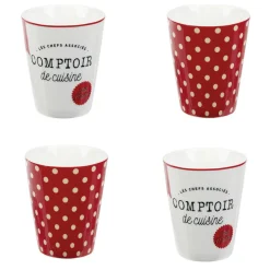 Mug en porcelaine rouge pois blanc 20 cl x4^Gifi Outlet